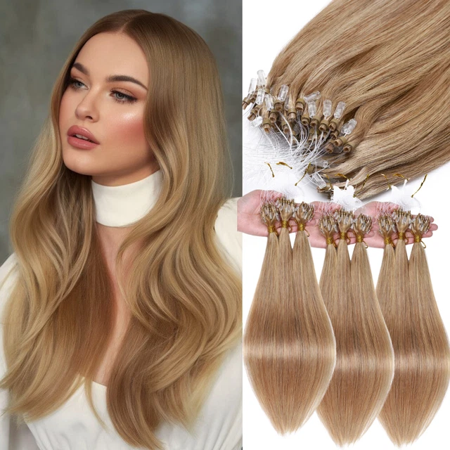 100 Fili Ricci Nano Anello Capelli Umani Estensione Brasiliano Micro Nano Capelli I Punta Human Remy Hair Extensions Micro Link Per Donne Nere - Italia - Foto 6