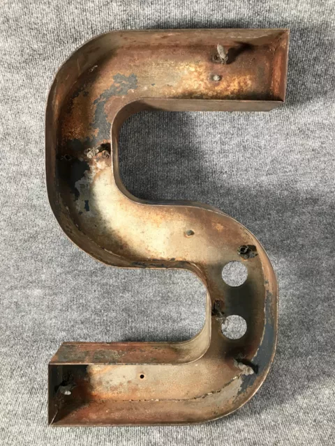 Vintage Metal Letter S Neon Channel Light Mounting Box Salvage Weathered 24" 60s