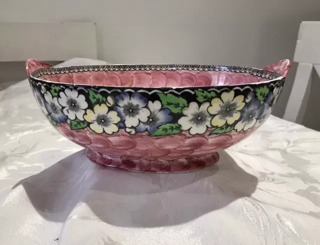 Maling pink Lustre Ware 10” Floral Oval Fruit Bowl Newcastle England