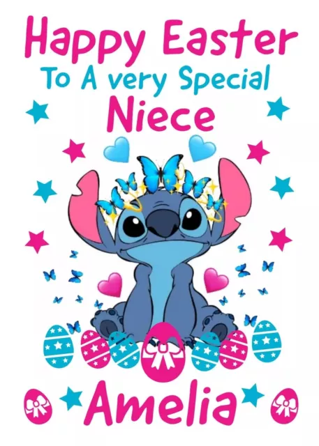 Personalise Lilo and Stitch Easter Card, Daughter Granddaughter Sister Niece