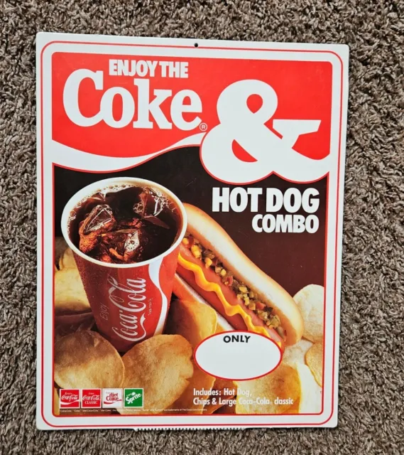 Vintage Enjoy the Coke & Hot Dog Combo Cardboard Advertising Counter Sign 1980's
