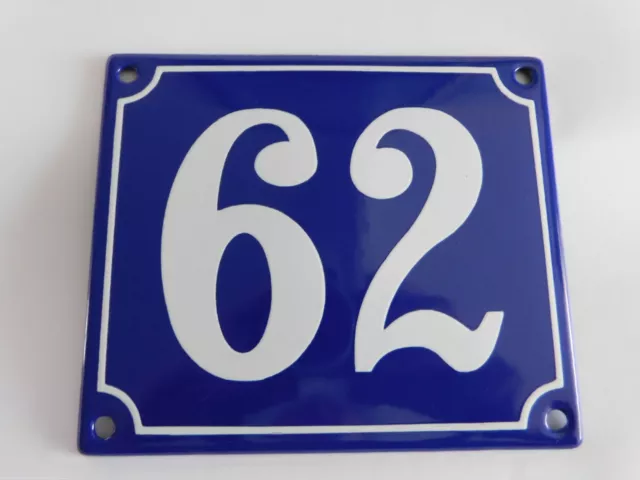 Old French Blue Enamel Porcelain Metal House Door Number Street Sign / Plate 62