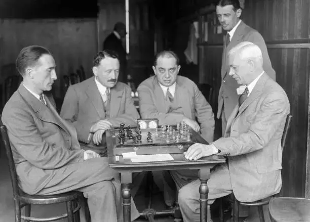 Men playing chess in July 1929 in Paris, France Old Historic Photo