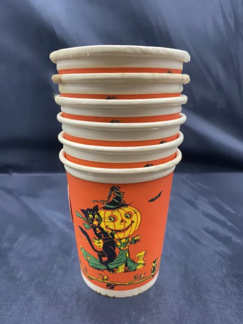 Vtg Handi-handle Halloween Paper Cups Black Cat Pumpkin Sutherland USA NOS
