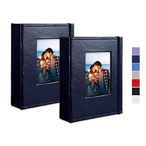 Álbum de fotos pequeño 4x6, paquete de 2 libros de fotos de cuero, cada uno mini 26 páginas azul