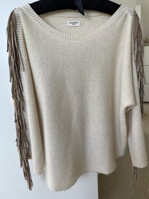 Zadig & Voltaire Banko Leather Fringe Deluxe Cashmere Jumper. M. RRP £440