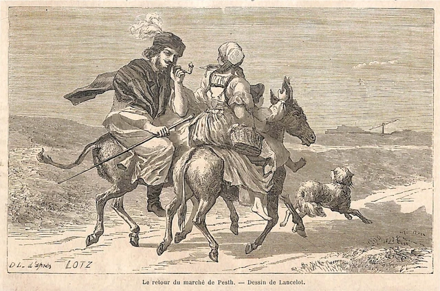 BUDAPEST ? " RETOUR DU MARCHé " DESSIN LANCELOT GRAVURE ENGRAVING 1864