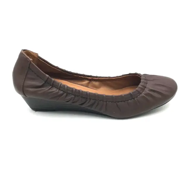 Lucky Brand Womens Fibii Pump Wedge Heels Shoes Brown Leather Ballet Flats 9.5 M