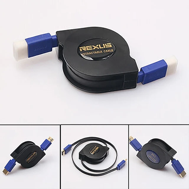 Kit Cable HDMI Retráctil PVC Tono Negro Versión Alta Velocidad Alta Calidad