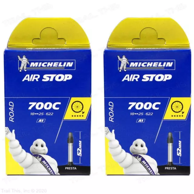 (2) Two Michelin Airstop 700 x 18-23-25 52mm Presta Road Bike Inner Tubes Butyl