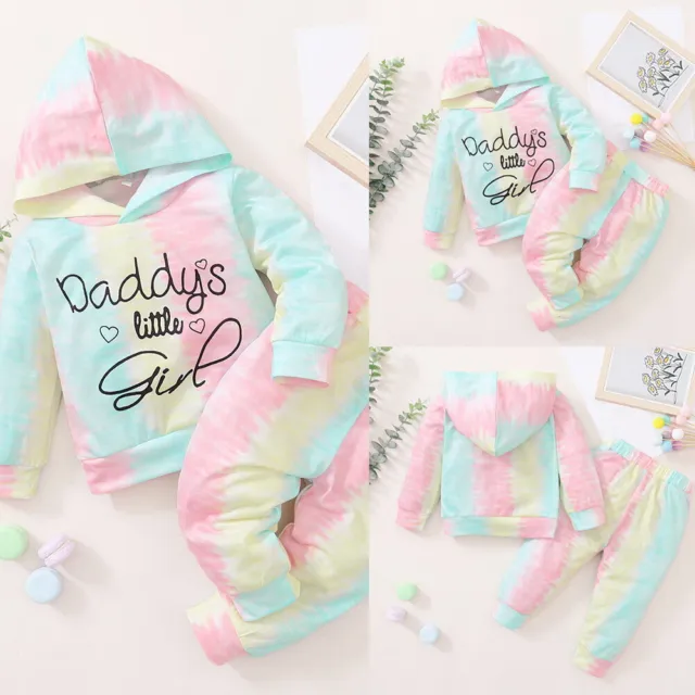 Newborn Baby Girls Tie Dye Hooded Sweatshirt Tops Pants Tracksuit Outfit Clothes