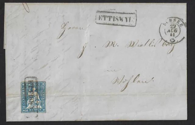 CH 1861 (29 Aug.) Brief aus Ettiswil über Wohlen nach Bischofzell, SBK 23 Cc