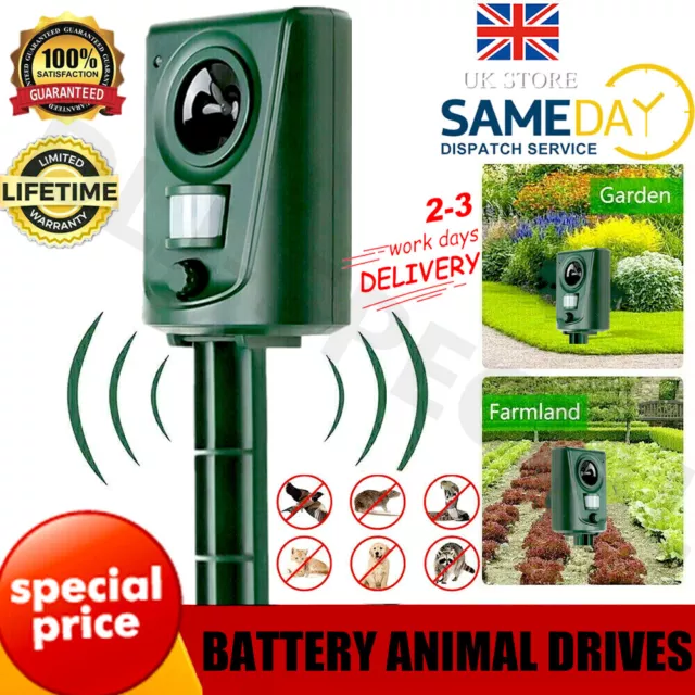 Battery Ultrasonic Garden Deterrent Repeller Animal Bird Cat Scarer Pest Fox Dog