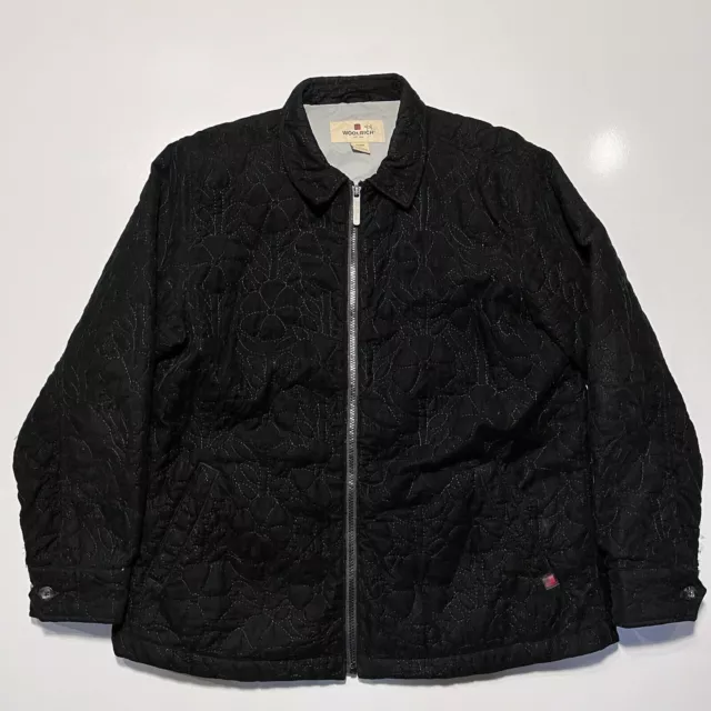 Woolrich Quilted Full Zip Lined Jacket Vintage Womens Size Large Black Floral