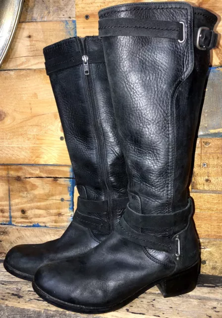 UGG Australia Darcie Black Leather Riding Boot Women US 8   1004172