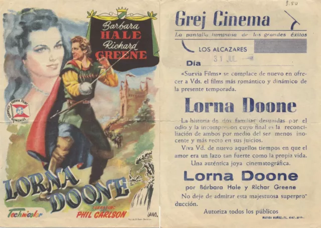 Programa PUBLICITARIO de CINE: LORNA DOONE.