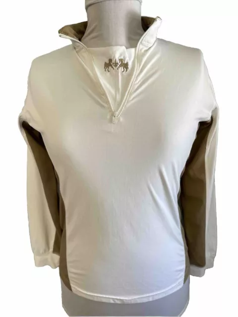 Equine Couture Women’s Long Sleeve Show Shirt White & Tan Size XS