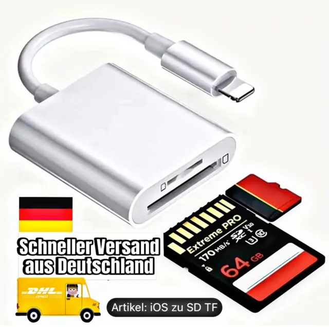 2 in 1 SD Kartenleser für iPhone und iPad , SD Kartenleser , MicroSD OTG Adapter
