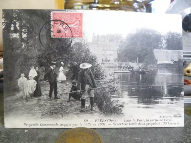 cpa 61 flers fishing party in the park fishermen