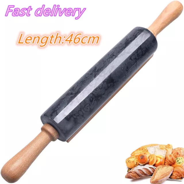 Marble Rolling Pin Manual Dough Roller Pastry with Wooden Cradle Kitchen Tools