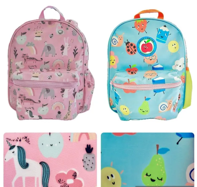 Girls NXT Rucksack School Bag PVC Backpack Unicorn Rainbow Pink Drink Pocket NEW