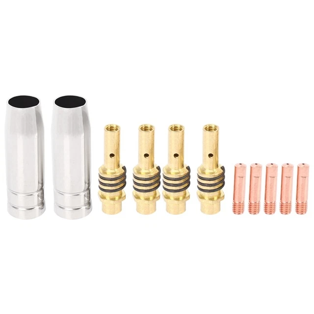 11pcs / Set Mig Welding Nozzle Welder Burner Nozzles Gold Tips Holds C8Q2