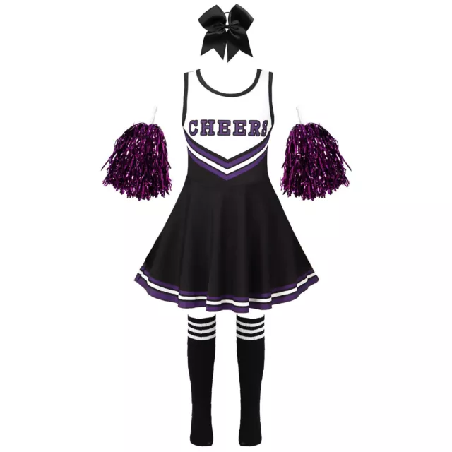 Kids Girls Dance Dress Letter Print Cheerleading Round Neckline Uniform Skort