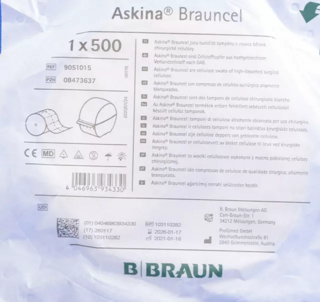 Askina Brauncel 500 Cellulose Ecouvillon Stérile 4 X 5 CM, Pads PZN 08473637 2