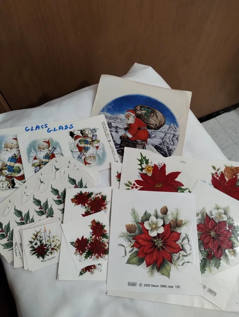 Calcomanías vintage de tobogán de cerámica - decoración navideña SANTA Y FLORAL