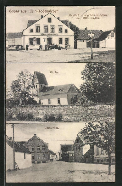AK Klein-Rodensleben, Gasthof zum goldenen Stern, Bes. Otto Jordan, Kirche, Dor