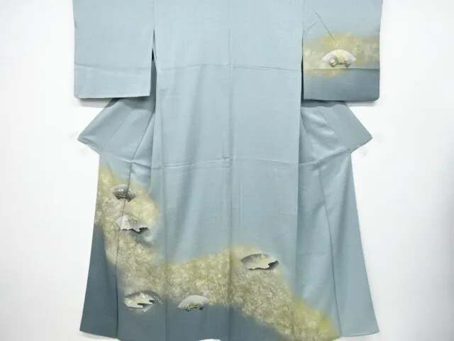 6501526: Japanese Kimono / Vintage Homongi / Embroidery / Kinsai / Mist & Flower