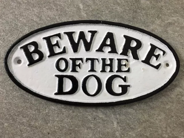 Beware Of The Dog Sign Gate Plaque Cast Iron 17cm Door Wall Mount Traditional