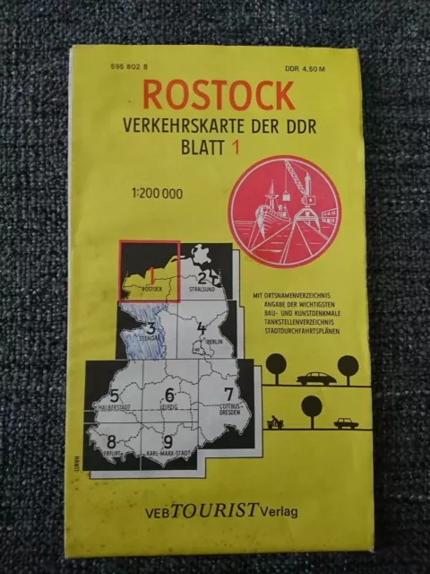 Rostock Verkehrskarte der DDR 1976 VEB Tourist Verlag Landkarte Straßenkarte