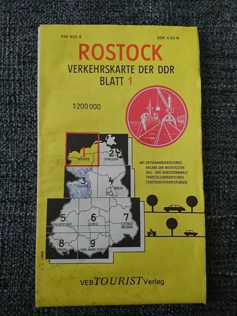 Rostock Verkehrskarte der DDR 1976 VEB Tourist Verlag Landkarte Straßenkarte