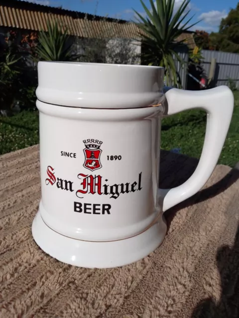 Giant 2 Litre Beer Mug Glass Stein San Miguel Brewery, Awesome Rare Collectable