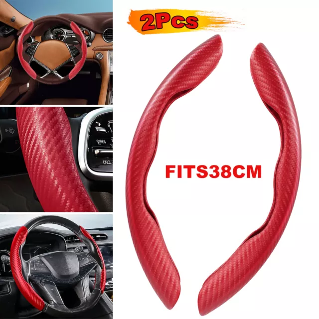 2x Red Carbon Fiber Universal Car Steering Wheel Booster Cover NonSlip Accessory