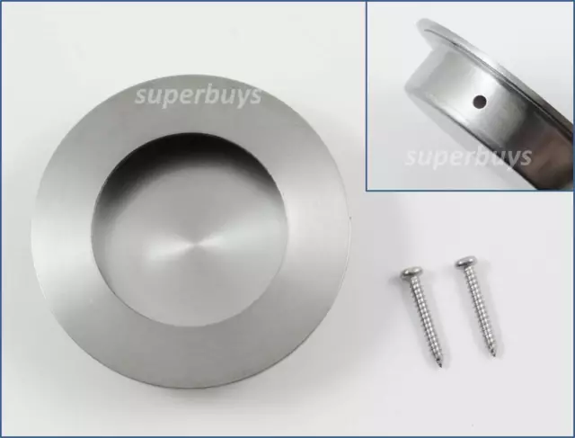 Stainless Steel Round Recessed Flush Pull Sliding Door Cabinet Handle 2x Screws
