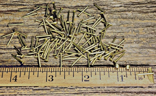 1/2” SOLID BRASS BRADS 100 NAILS Round Head 18 gauge Escutcheon pins USA made!