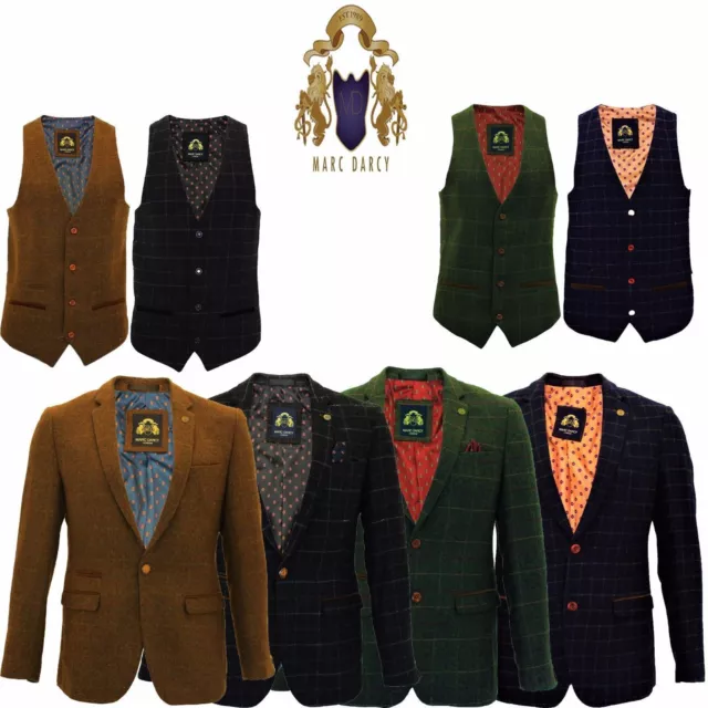 Herren Marc Darcy Blazer Weste Tweed maßgeschneiderte Passform Smart formelle Abendessen Jacke