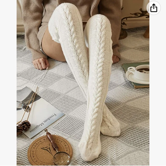 Womens Thigh High Socks Over the Knee Cable Knit Boot Socks Long Warm Leg Winter
