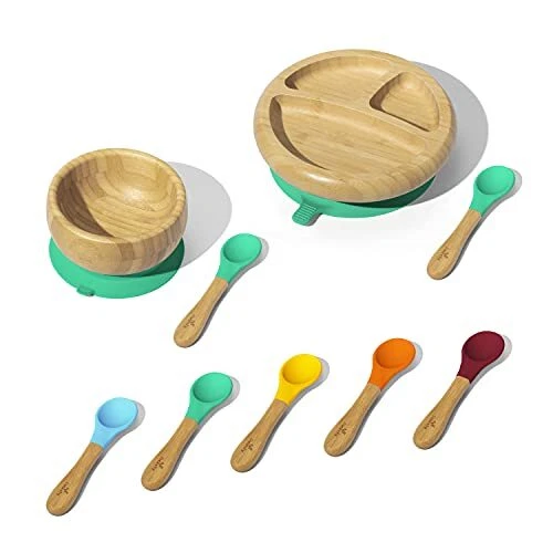 Rainbow Gift Set Green - Baby Bowl Set + Baby Plate Set + Assorted Baby Spoon...