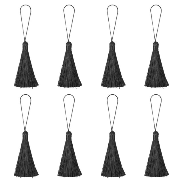 6.5" Silky Bookmark Tassels with Loop for DIY Craft Accessory, 8Pcs Black