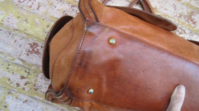 Sondra Roberts Brown Leather Retro Duffel Weekender Satchel Tote Shoulder Bag 9