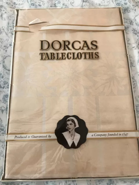 Vintage DORCAS tablecloth 52 x 52" pale gold box Christmas flower square