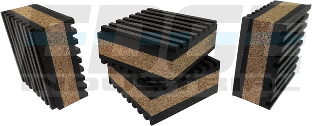 Anti Vibration Isolation Pads 2" X 2" X 7/8" Ribbed Rubber with Cork Center