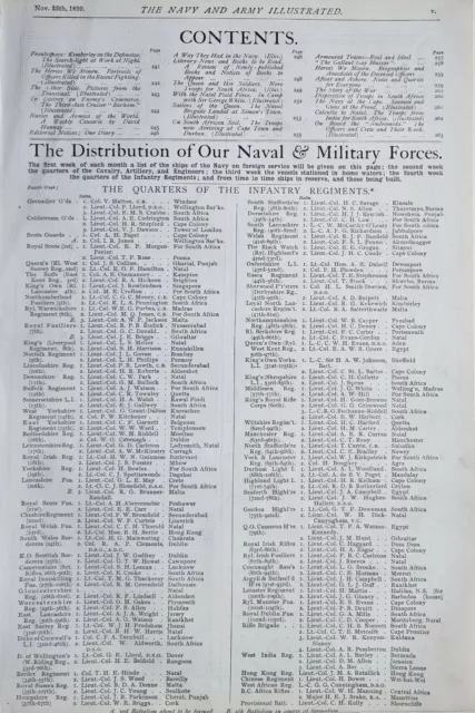 1899 Boer War Era Print Distribution Of Naval Military Forces Infantry Regiments