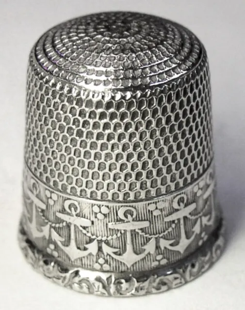 Antique Waite Thresher Co. Sterling Silver Thimble  “Anchors” Design  C1890s