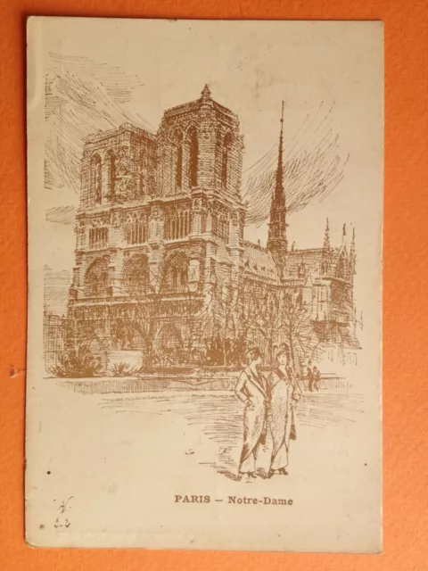 cpa drawing Litho André VIDAL 75 - PARIS Cathedral NOTRE DAME Engraving Drawing
