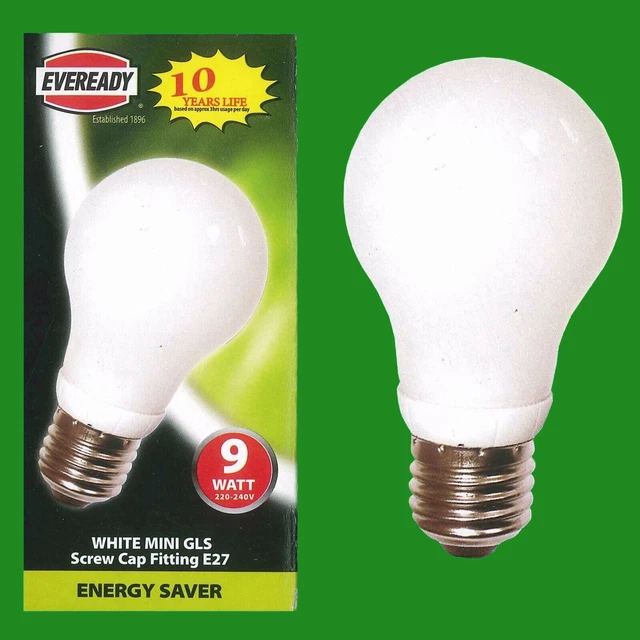 4X 9W LOW Energy Mini GLS CFL 3500K White Light Bulb, ES, E27 Edison