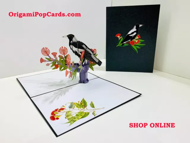 Origami Pop Cards Australian Magpie Happy Birthday https: origamipopcards.com/ 2
